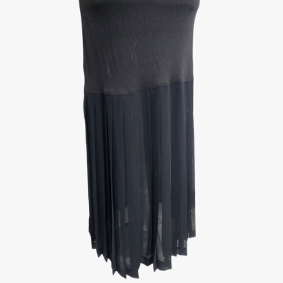 VINTAGE 90s black bias maxi tank dress with sheer knife pleated panel S - Picture 5 of 11